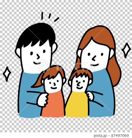 Happy family Illustration of two smiling adults and two children Happy family Illustration of two smiling adults and two children 87497069