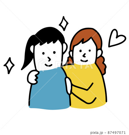 ハッピーな家族 笑顔の女性のイラスト 二人親子 女性カップル 友人のイラスト素材