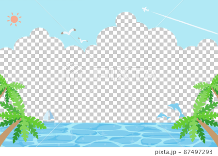 シンプルな手描きの海とイルカの風景イラスト 87497293