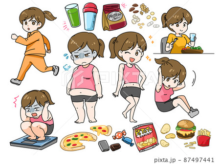 ダイエットする女性のイラスト 87497441