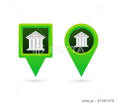 Map pointer with bank. Pin Point atm. Vector stock illustration. 87497479