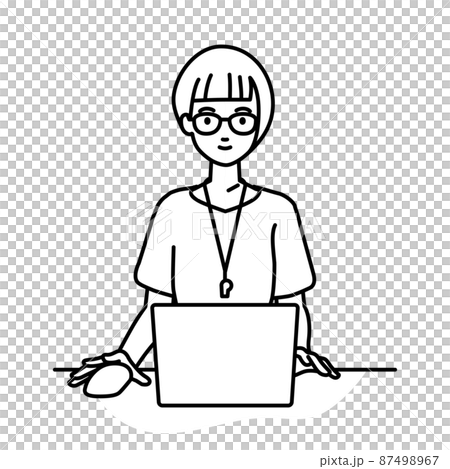 坐在辦公桌前使用 PC 的女教師 坐在辦公桌前使用 PC 的女教師 87498967