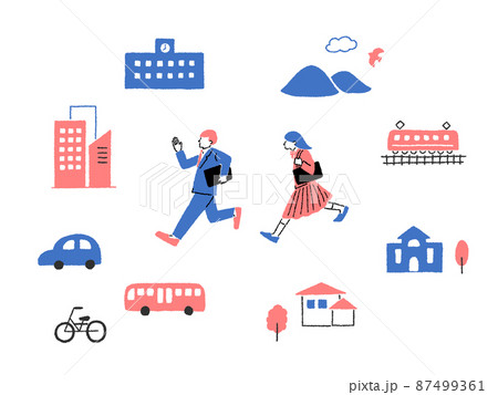 通勤通学イラストセット 通勤通学イラストセット 87499361
