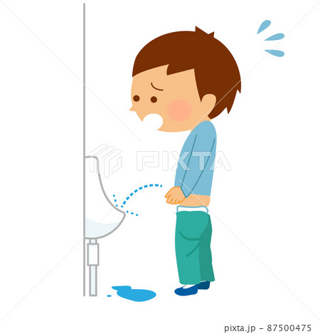 男性用トイレと困った顔の男の子 男性用トイレと困った顔の男の子 87500475