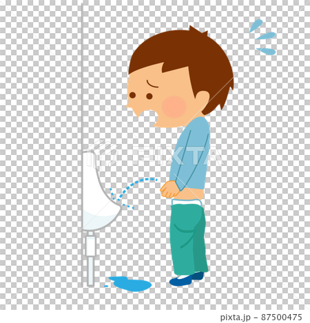 男性用トイレと困った顔の男の子 男性用トイレと困った顔の男の子 87500475