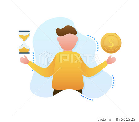 Man choosing between two options Time and money. Vector stock illustration 87501525