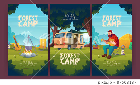 Forest camp cartoon invitation posters., tourism 87503137