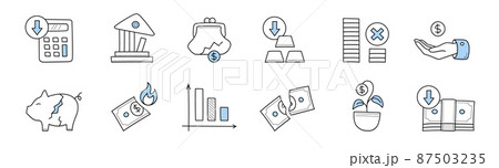 Finance crisis, money loss doodle icons collection 87503235