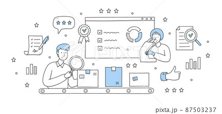 Quality control doodle concept, product inspection 87503237