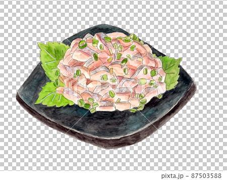 手描き水彩のアジのたたきイラスト 87503588