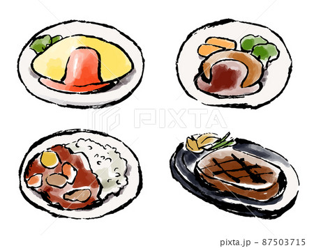 洋食セット 手描きベクターイラストのイラスト素材