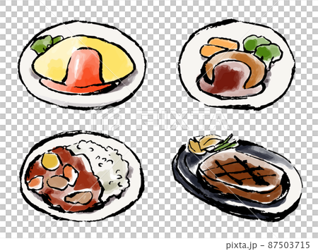 洋食セット　手描きベクターイラスト 87503715
