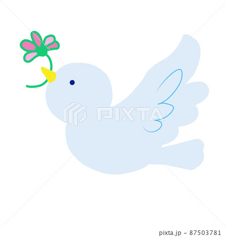 花をくわえて飛ぶ愛と平和の青い鳥 87503781