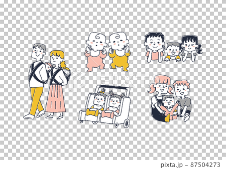 A set of twin and sibling babies, a comical handwritten person vector, and simple coloring of line drawings. A set of twin and sibling babies, a comical handwritten person vector, and simple coloring of line drawings. 87504273