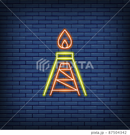 Vector oil rig, fuel platform, pumping station neon sign. 87504342