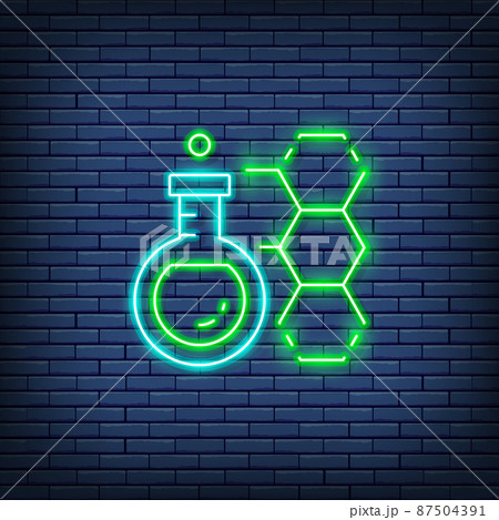 Vector chemical flask, test tube neon sign. Vector chemical flask, test tube neon sign. 87504391
