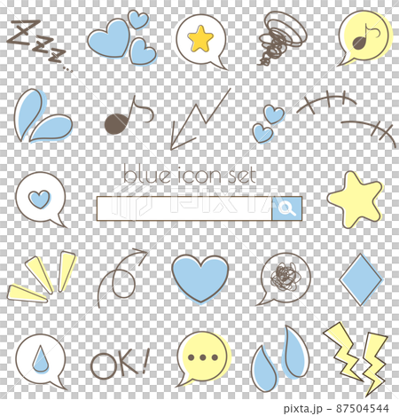 插圖素材|藍色可愛簡單的手寫表情圖標集 插圖素材|藍色可愛簡單的手寫表情圖標集 87504544