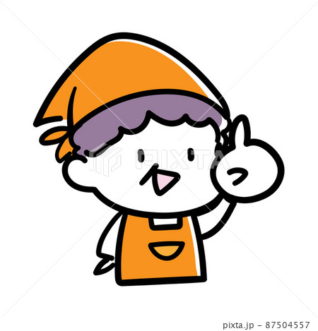 おばちゃん店員のかわいいデフォルメ手書き風イラスト おばちゃん店員のかわいいデフォルメ手書き風イラスト 87504557