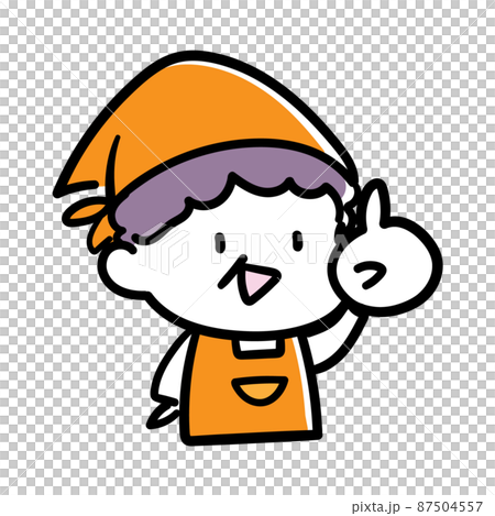 おばちゃん店員のかわいいデフォルメ手書き風イラスト おばちゃん店員のかわいいデフォルメ手書き風イラスト 87504557