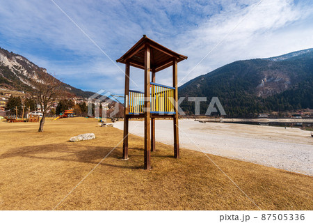 Lake and Molveno Village - Brenta Dolomites Trentino Alto Adige Italy Lake and Molveno Village - Brenta Dolomites Trentino Alto Adige Italy 87505336