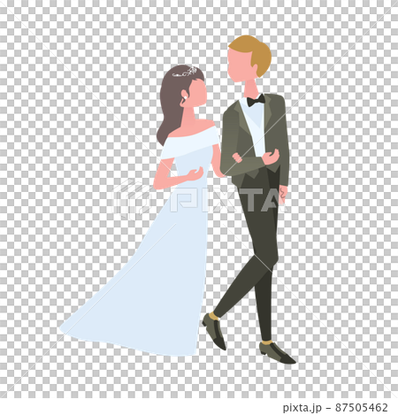 結婚式 腕を組む新郎新婦のイラストのイラスト素材