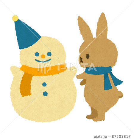 雪だるまを作るウサギ　 87505817