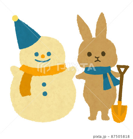 雪だるまを作るウサギ　 87505818