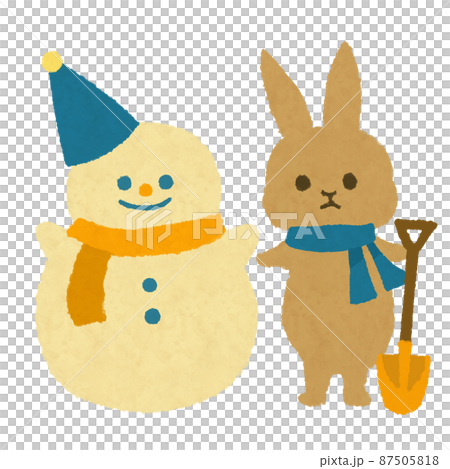 雪だるまを作るウサギ　 87505818