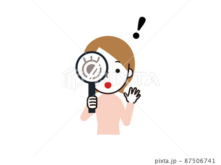 虫眼鏡で何かを発見して驚いている女性 上半身 虫眼鏡で何かを発見して驚いている女性 上半身 87506741
