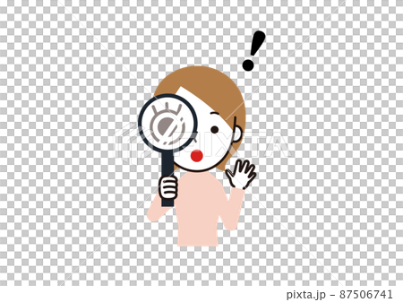 虫眼鏡で何かを発見して驚いている女性 上半身 虫眼鏡で何かを発見して驚いている女性 上半身 87506741
