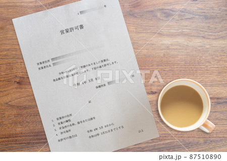 保健所長発行の食品関連業営業許可書(コーヒーカップ) 保健所長発行の食品関連業営業許可書(コーヒーカップ) 87510890