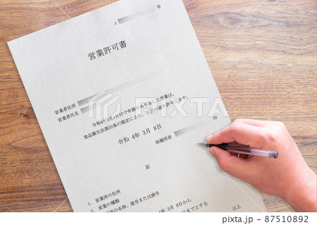 保健所長発行の食堂・レストラン営業許可書(手) 保健所長発行の食堂・レストラン営業許可書(手) 87510892