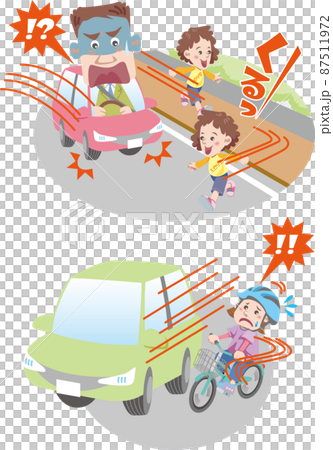 交通安全＜人身事故・子供は予期せぬ行動をとる・猛スピードで歩行者や自転車の横をすり抜け＞ 87511972