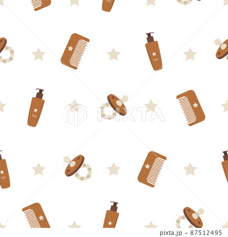 Seamless pattern with boho baby objects. Vintage children elements. Hand drawn elements for nursery textile, wrapping paper, postcards. Vector illustration in flat cartoon style 87512495