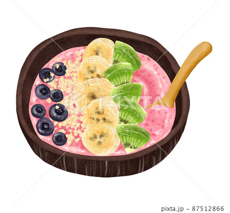 木のスプーンとベリースムージーボウル ブルーベリー、バナナ、グラノーラ、キウイフルーツ 木のスプーンとベリースムージーボウル ブルーベリー、バナナ、グラノーラ、キウイフルーツ 87512866