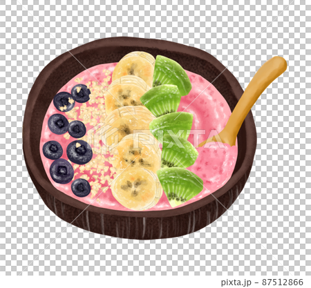 木のスプーンとベリースムージーボウル ブルーベリー、バナナ、グラノーラ、キウイフルーツ 木のスプーンとベリースムージーボウル ブルーベリー、バナナ、グラノーラ、キウイフルーツ 87512866