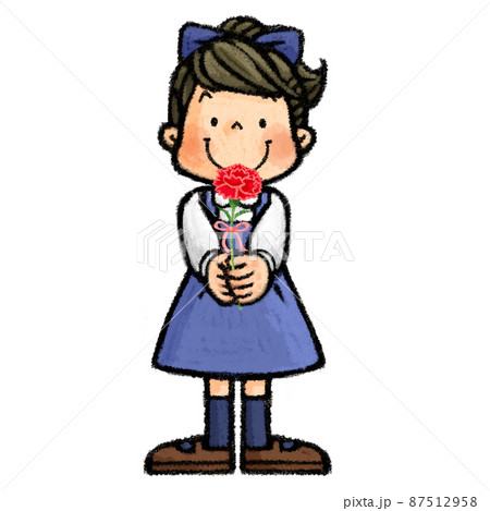 母の日　カーネーションを持つ子供 87512958