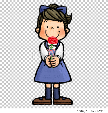 母の日　カーネーションを持つ子供 87512958