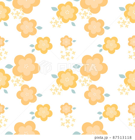 レトロな花柄 背景素材 シームレスパターン オレンジ のイラスト素材