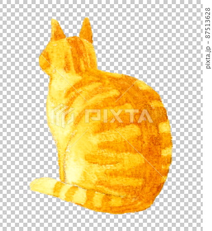 猫のかわいい手描き水彩イラスト　座る茶トラ猫の後ろ姿 87513628