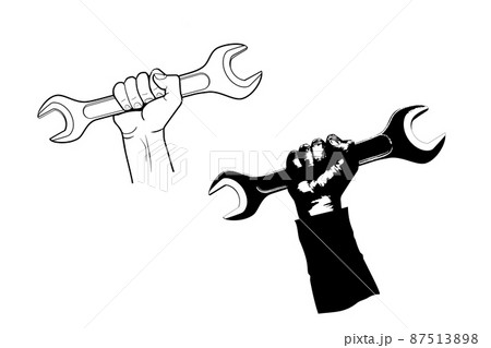 Worker's hand holds a large wrench vector illustrations isolated on white 87513898