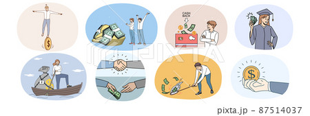 Set of diverse people excited with financial profit 87514037
