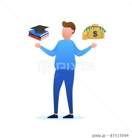 Man choosing between two options Money and education. Vector stock illustration. 87515094