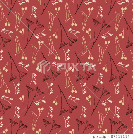 Vintage seamless pattern with botanical line drawings. Earthy neutral colors. Vintage seamless pattern with botanical line drawings. Earthy neutral colors. 87515114