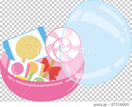 ガチャポンカプセルに入ったお菓子色々_カプセル半開き ガチャポンカプセルに入ったお菓子色々_カプセル半開き 87516000
