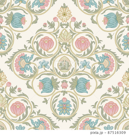 Fantasy flowers in retro, vintage, embroidery style. 87516309