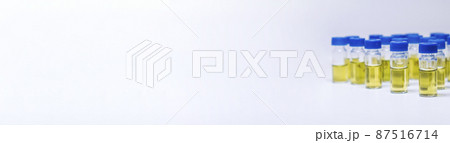 Banner with HPLC vials with urine sample for HPLC analysis in the modern laboratory with copy space. Banner with HPLC vials with urine sample for HPLC analysis in the modern laboratory with copy space. 87516714