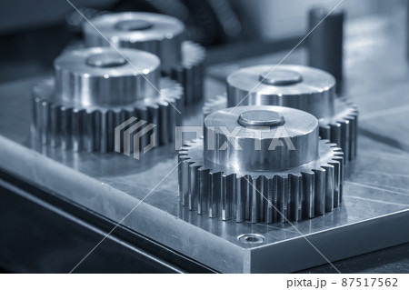 Close-up scene of transmission pinion gear parts . 87517562