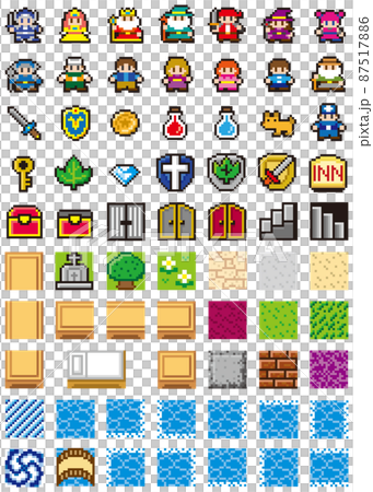 RPG風ドット絵　街と人物セット 87517886