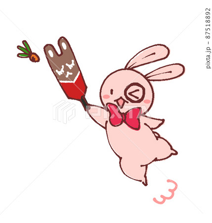 ゆるかわいいデフォルメうさぎのイラスト　羽根付き　正月の遊び 87518892